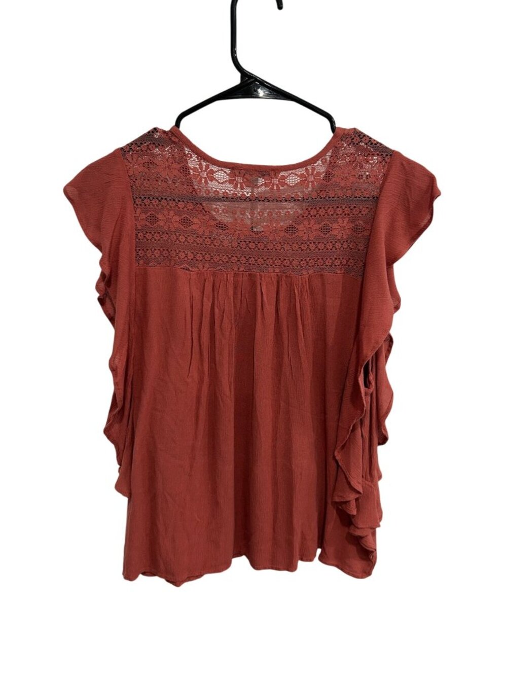 American Eagle Outfitters Small Flutter Sleeve Lace Blouse Rust Ruffle Boho NWT - Picture 2 of 11